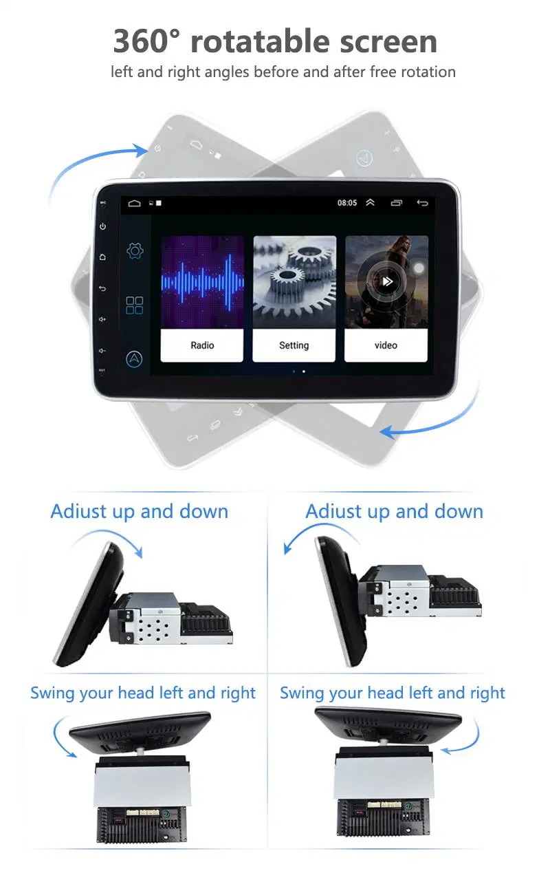 1 Universal DIN Rádio do Carro Aluguer com rotação de 360 Estéreo Rádio leitor de DVD de navegação GPS 10.1 polegadas rodando o Android Aluguer de carro de Tela Leitor Multimédia