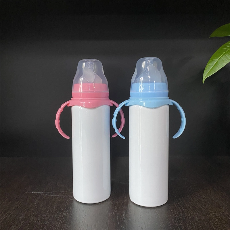 8oz 240ml Baby Toddler DIY White Blanks Sublimation Double Walled Stainless Steel Silicone Medium Slow-Flow Anti-Colic Nipple Baby Travel Feeding Bottle