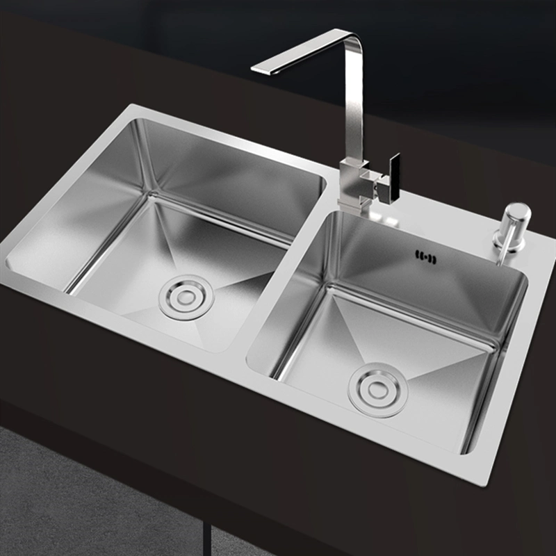 SUS 304 Stainless Steel Double Bowl Kitchen Bathroom Handmade Basin Sink