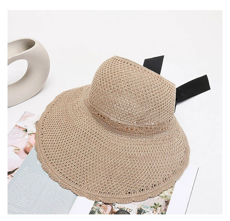 Women Fashion Breathable Sumber Knitted Visor Hat with Big Brim and