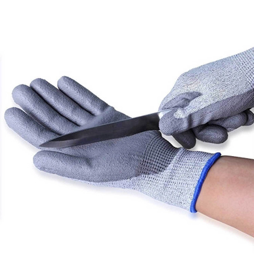 Grey Level 5 Cut Resistant PU Palm Coated Hppe Safety Work Gloves