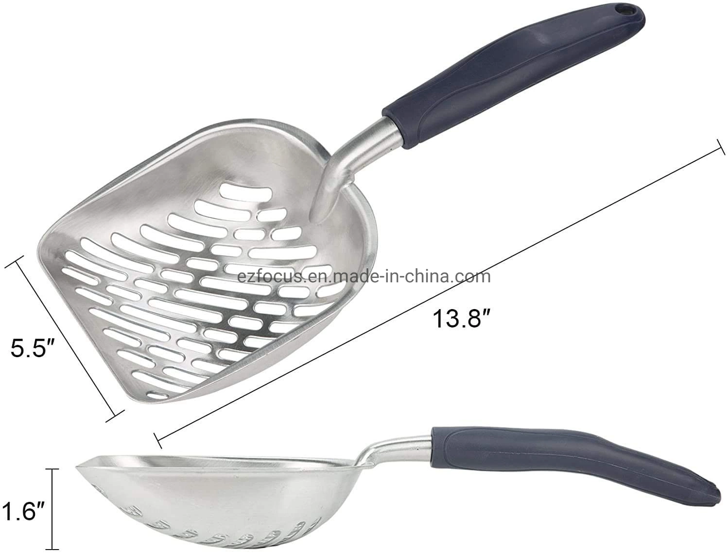 Solid Aluminum Alloy Cat Litter Scoop with Deep Shovel and Flexible Long Handle Wbb12357