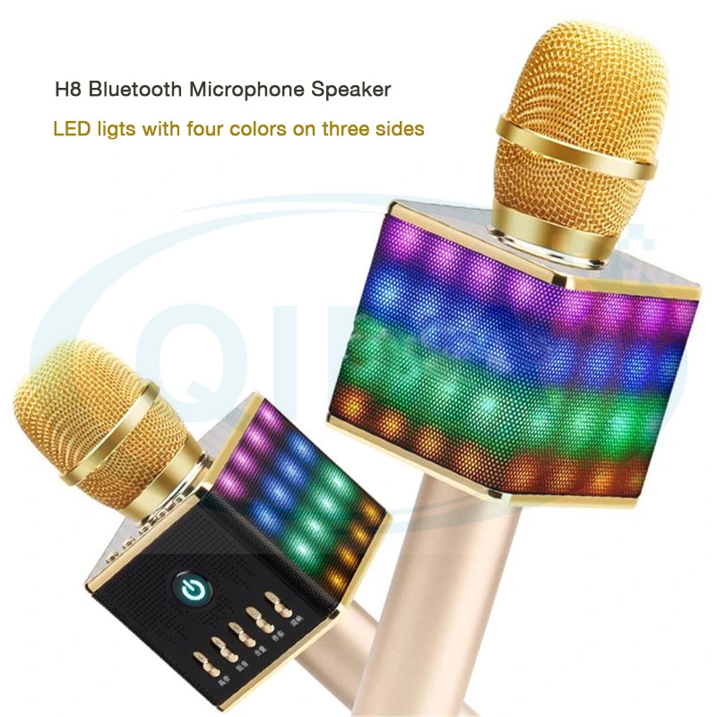 Karaoke com microfone sem fio Bluetooth Microfone luz LED coloridos