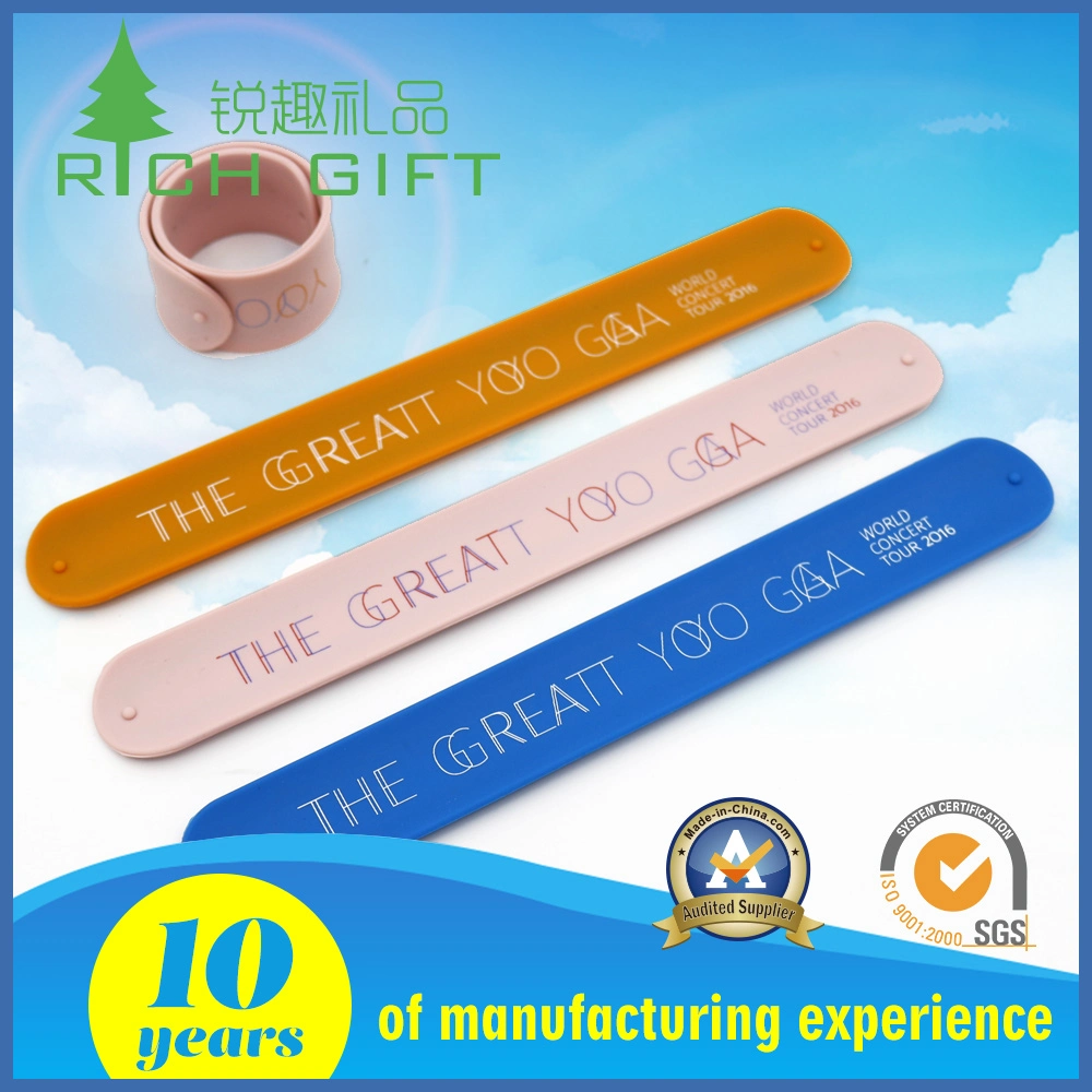 Custom Logo Reflective Rubber Silicone Slap Wristband Bracelet for Promotional Gifts
