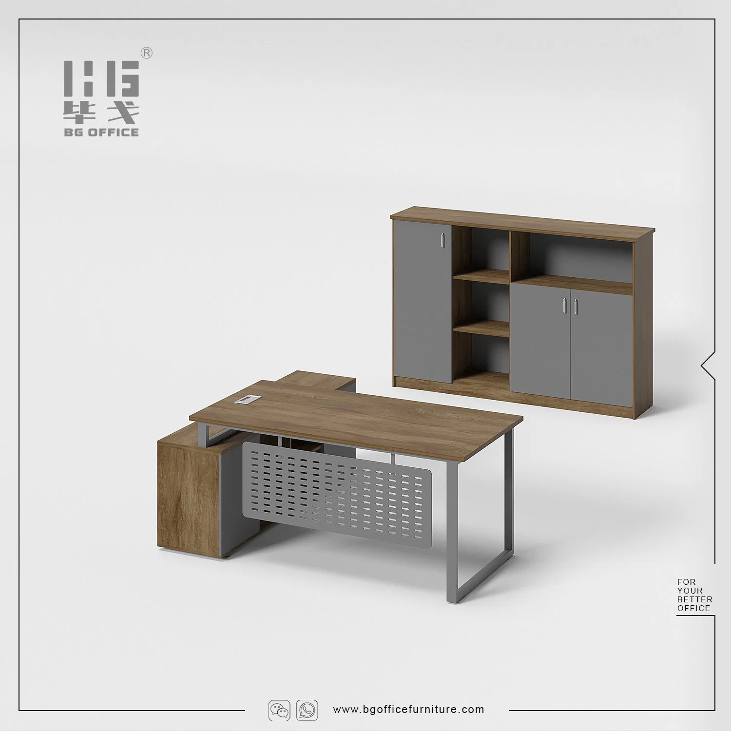 Modern Metal Manager Table L-Shaped Wooden Office Desk Design Concise Commercial Furniture