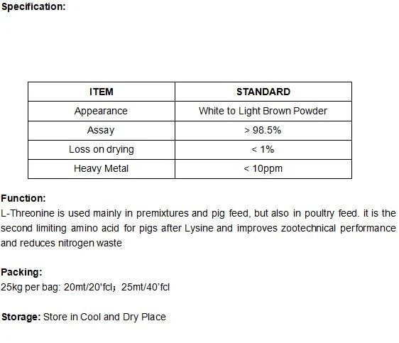 L-Threonine 98.5% Factory Animal Feed Additives with High quality/High cost performance 