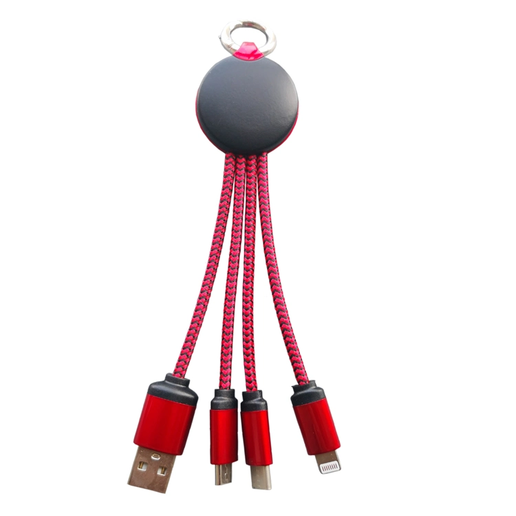 Gift Promotion Multi Function 3 in 1 Custom LED Logo Nylon Braided Keychain USB Fast Charging Cable