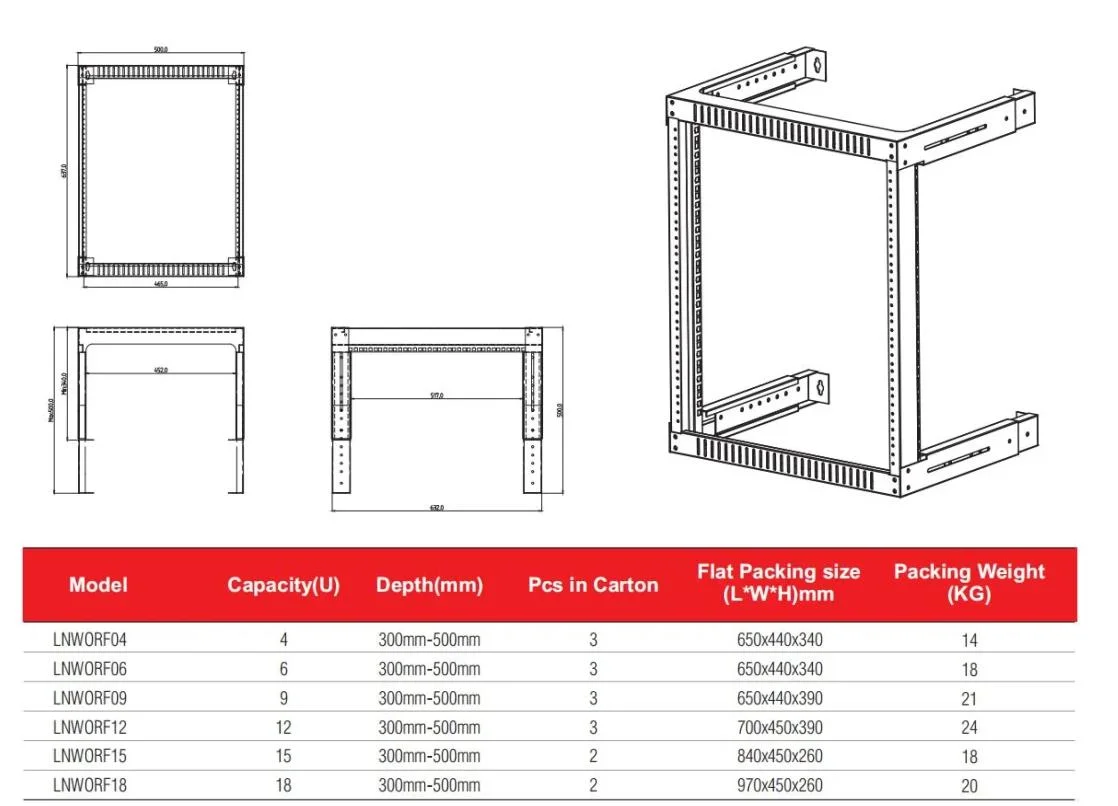 Jamanet 9u Eia Adjustable Depth Wall Mount Server Open Rack Network Frame