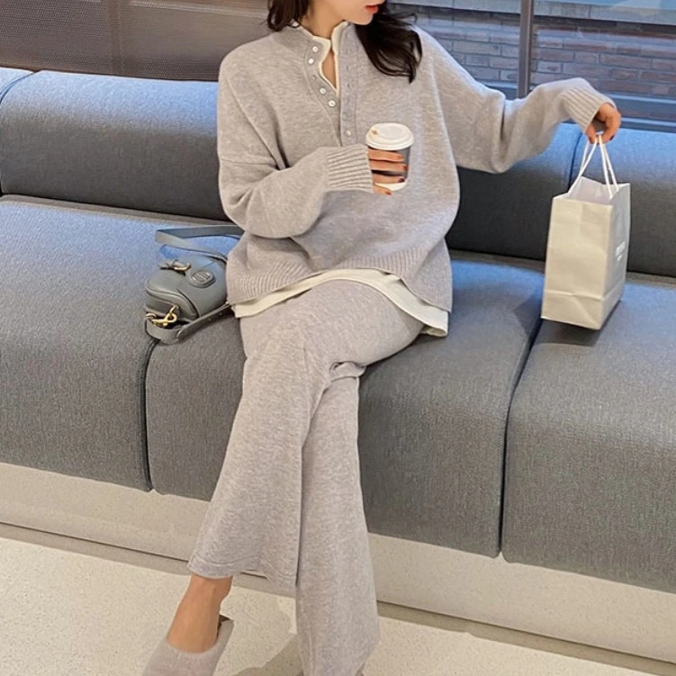 Cross-Border Damen 2023 Herbst Kleidung Neu Display hoher modischer Anzug Fat Sister Sweater Pullover Hose Mit Weitem Bein Zweiteiliges Set