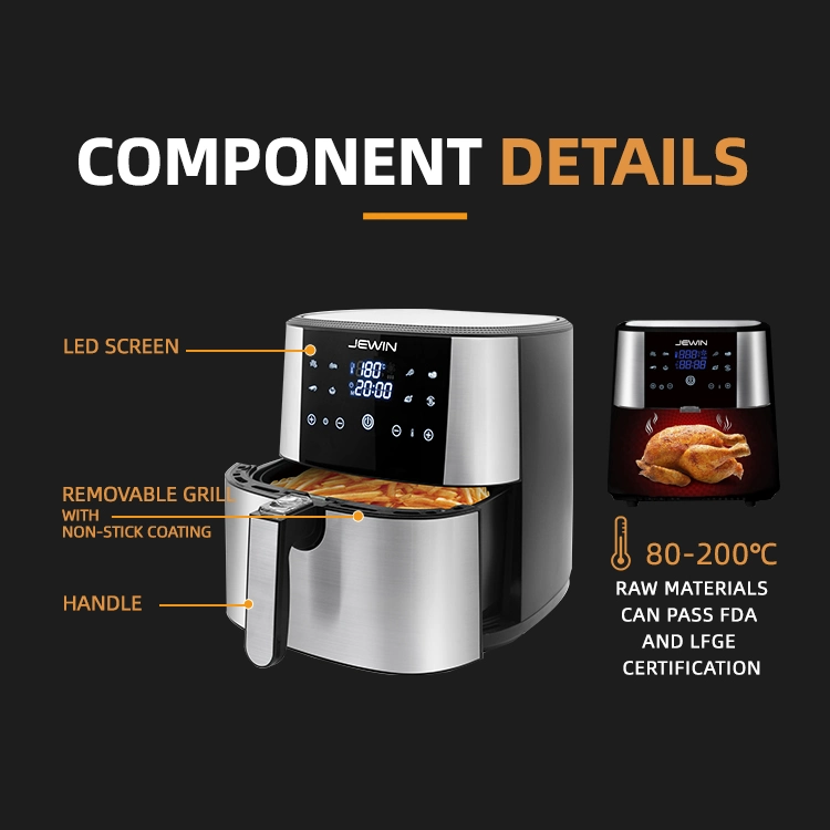 Jewin Brand S/S Digital Control 1800W 8L Big Capacity Air Fryer