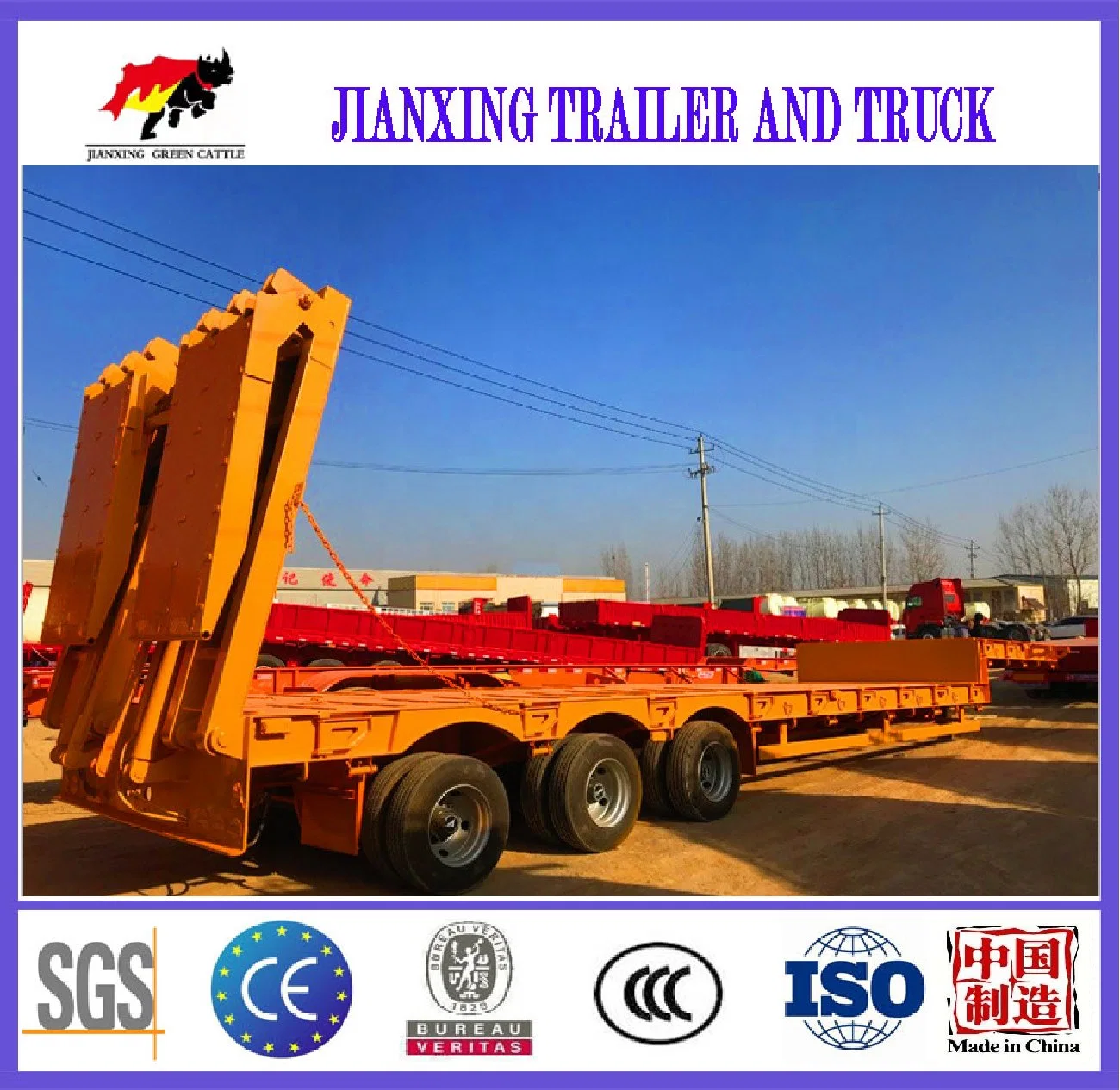 40t 3axles Higher Load Transport Machinery Low Bed Semi Trailer