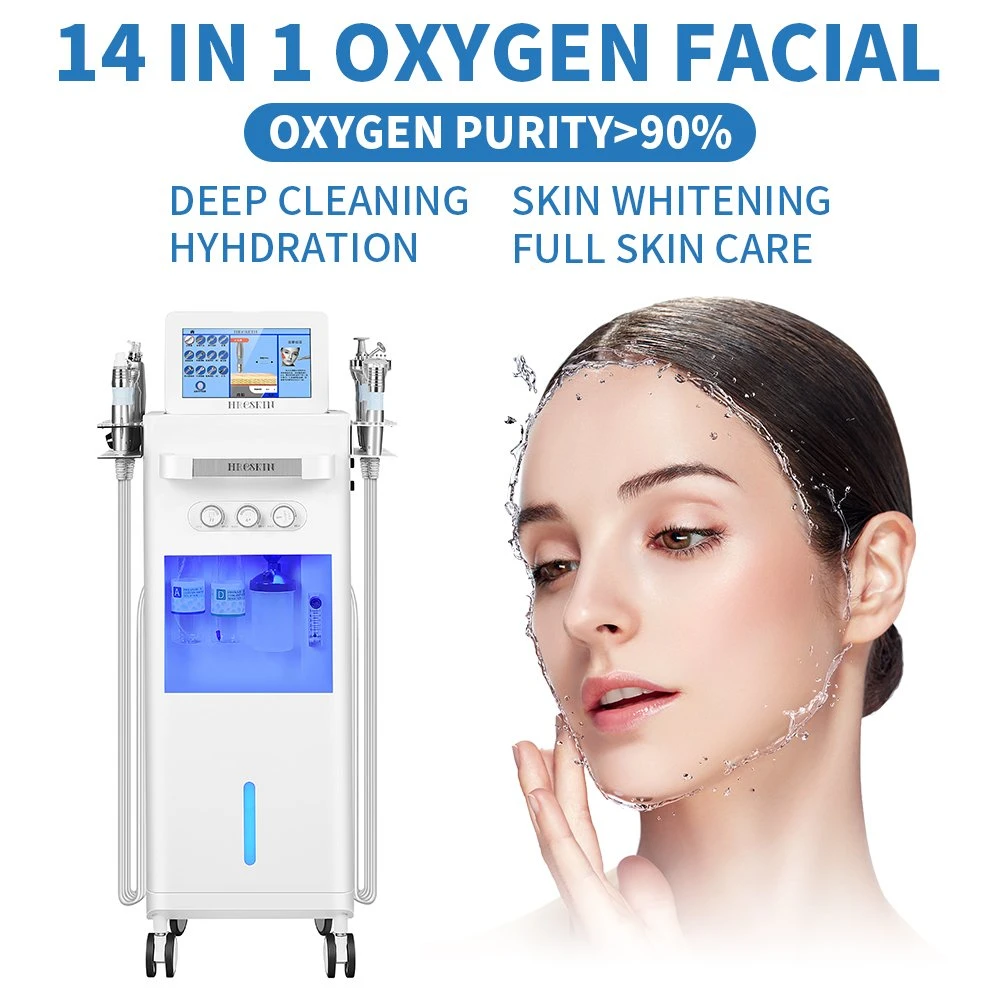 Huanshi Most Advanced 14 in 1 Dermabrasion Machine Multifunctional Hydra Aqua Peel Facial Machine with Cover LED Light