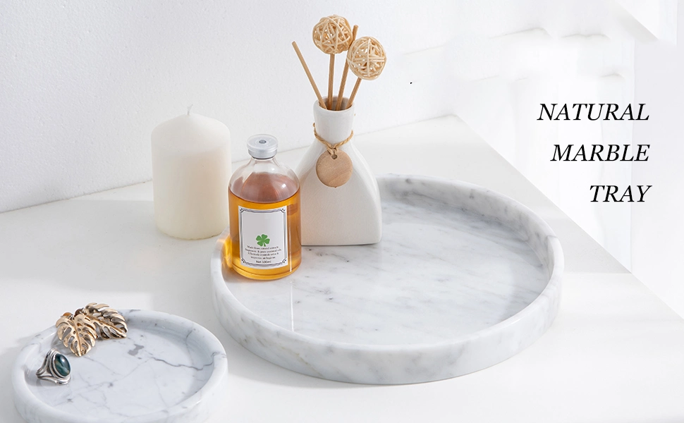 Marble Round Serving Tray Marble Serving Board with Mango Wood Stand