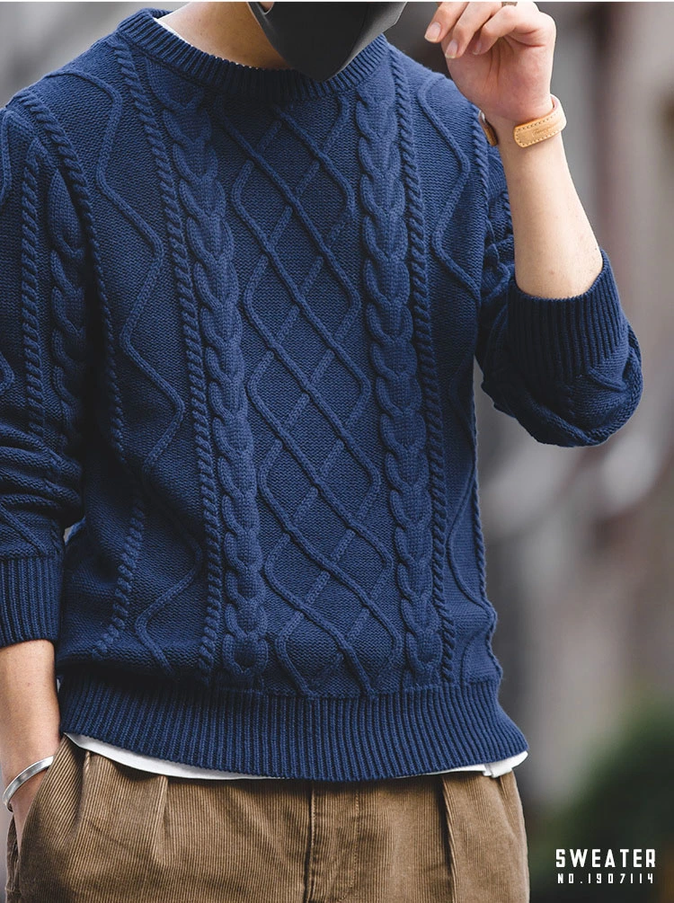 Customized Hot Sale New Design Cashmere Wool Knitted Pullover Twist Men Sweater