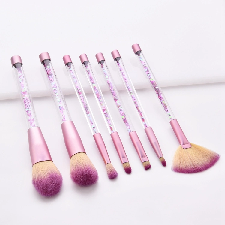 Beauty Professional High quality/High cost performance 7PCS Quicksand Pipe Crystal Glitter Makeup Brush Sets with Transparent Handle