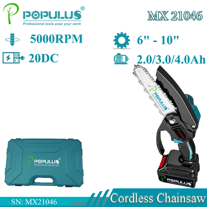 Populus Portable sierras de cadena Cordless Mini 20V recargable Motosierra eléctrica sierra eléctrica Mini batería de litio motosierra para el mercado brasileño