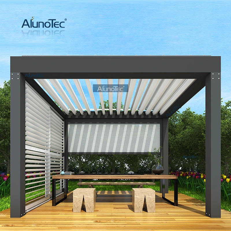 Remote Control Waterproof Black Louvered Gazebo Garden Patio Roof System Pergola Designs