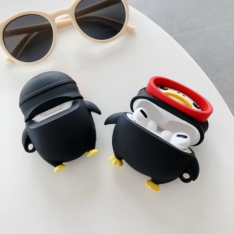 3D Cartoon adorable Pingüino Auricular de protección de silicona Caso Airpods PRO