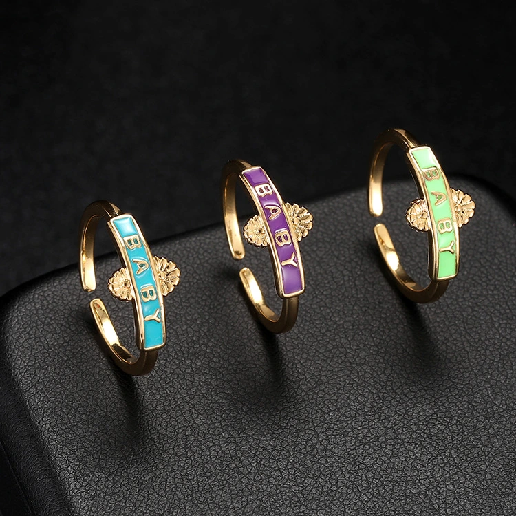 New Fashion Simple Oil Color Blue Purple Green Baby Opening Size Ring