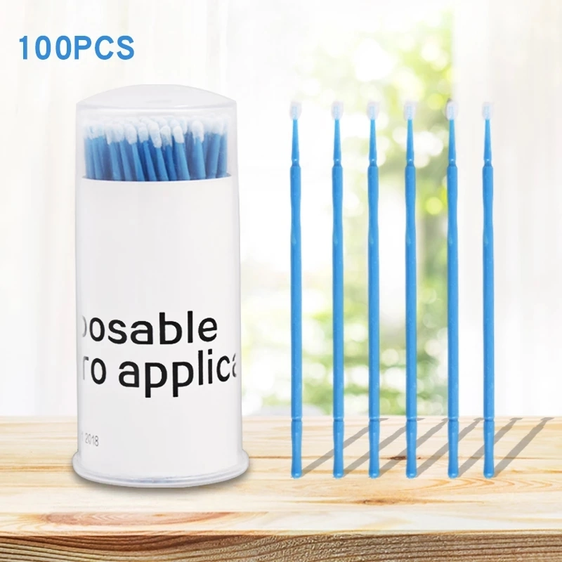 100PCS/Bag Disposable Dental Cotton Wands Micro Brush Permanent Makeup Tools Micro Applicator for Eyelash Extension Eyebrow