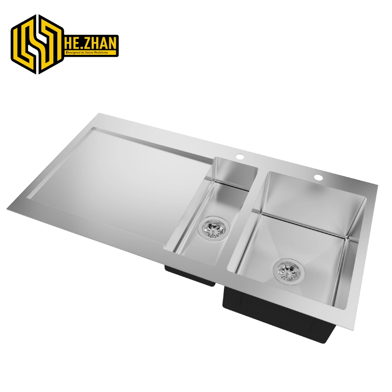 304 Stainless Steel Handmade Double-Basin Commercial Sink with a Simple and Atmospheric PVD Gold Black Sink