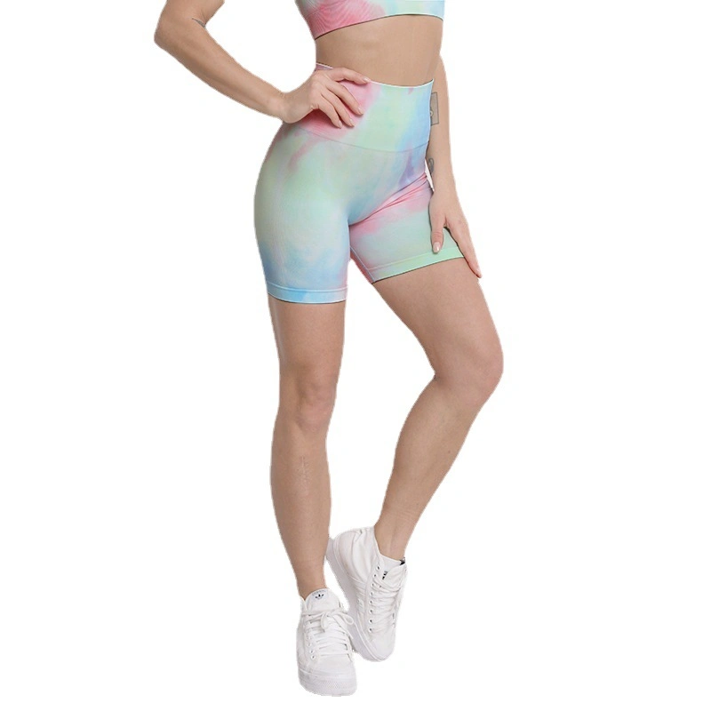 Women's High-Waisted Stretch Tie-Dye Leggings Wear Quick-Drying Running Yoga Shorts