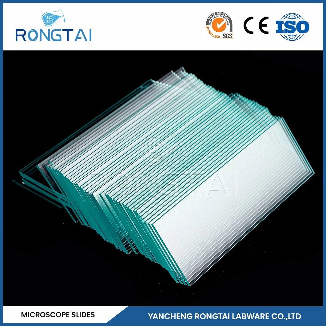 Tapa de Rongtai vidrio microscopio fábrica portaobjetos portaobjetos de microscopio bordes desmolidos China 7101 7102 7105 7107 7109 16mm diapositivas de vidrio redondas