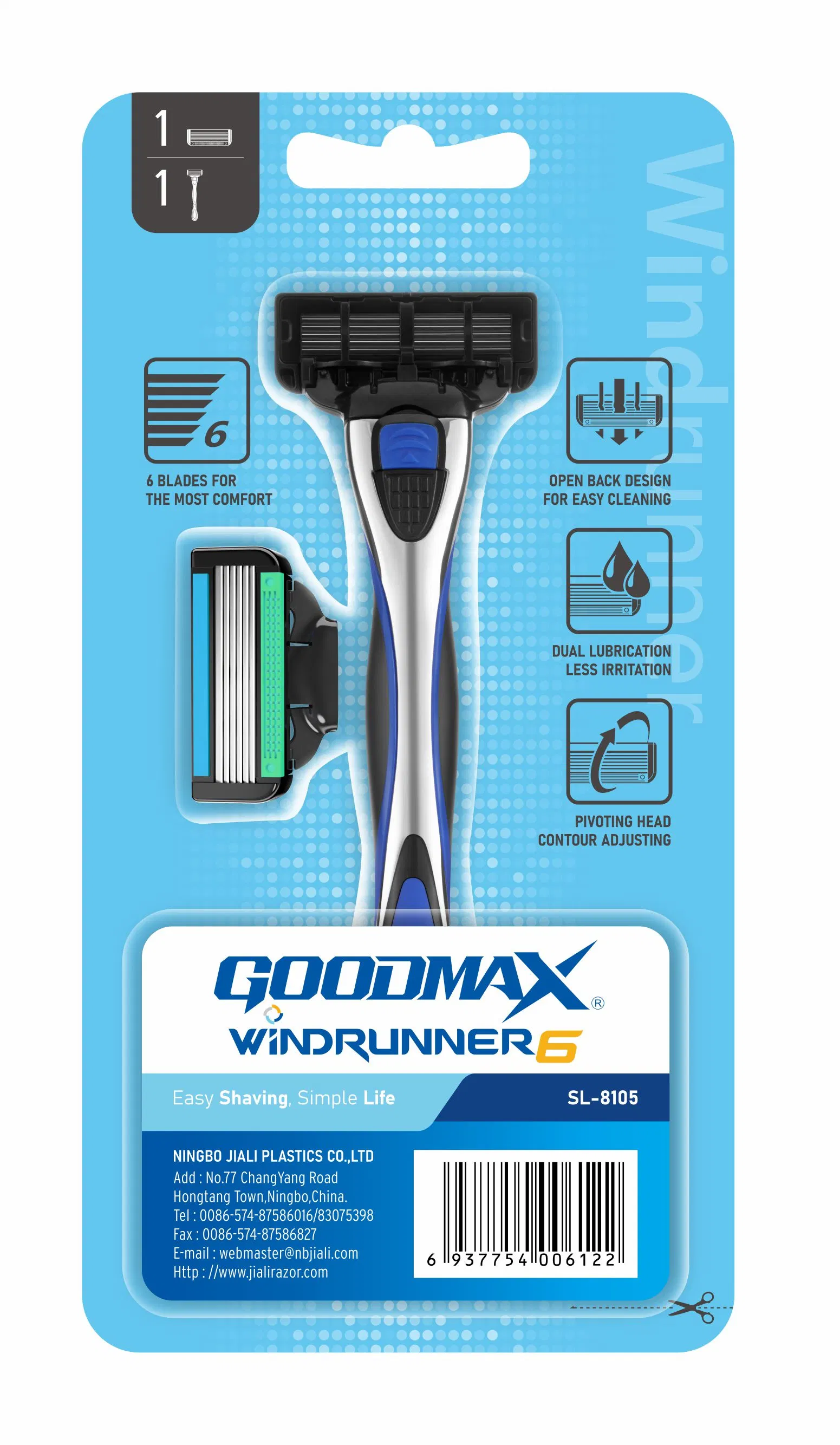 Six Open Back Blade Blade Mens System Razor Shaving, SL-8105 Goodmax