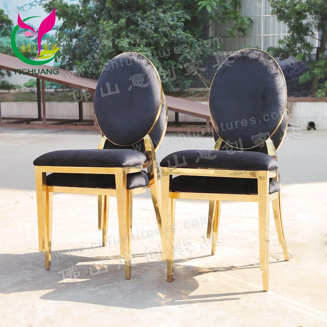 Hc-Ss26-2 Moern Cheap Gold Rim Stainless Steel Party Event White Cushion Stackable Wedding Chairs