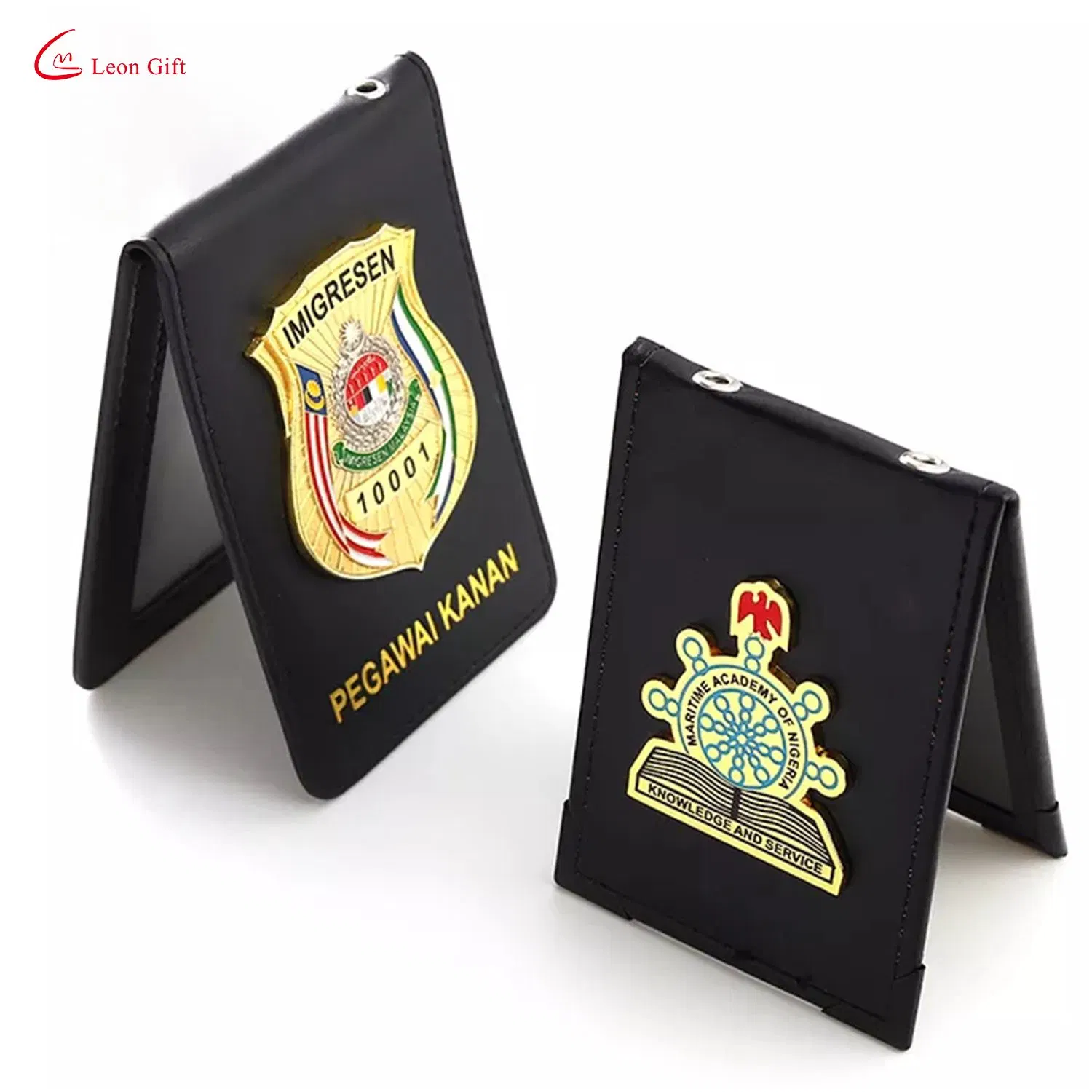 China Sedex BSCI Certified Factory Custom Logo Design Metal Crafts Awards Badge Leather Card Holder Security Military Police Lapel Pin Badge