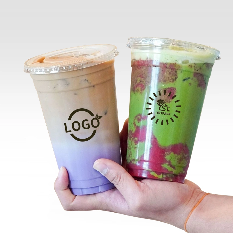 Disposable Transparent Custom Logo Juice Ice Cream Milk Tea Bubble Tea Boba Pet Cold Drink Cups