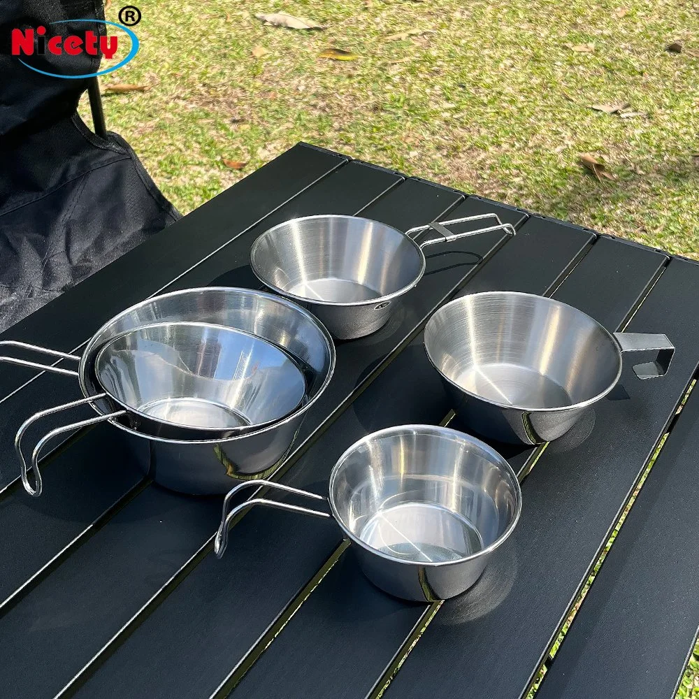 La comida al aire libre con barbacoa de ebullición taza de medir el calor tazón Camping Sierra de acero inoxidable taza con asa plegable colgantes