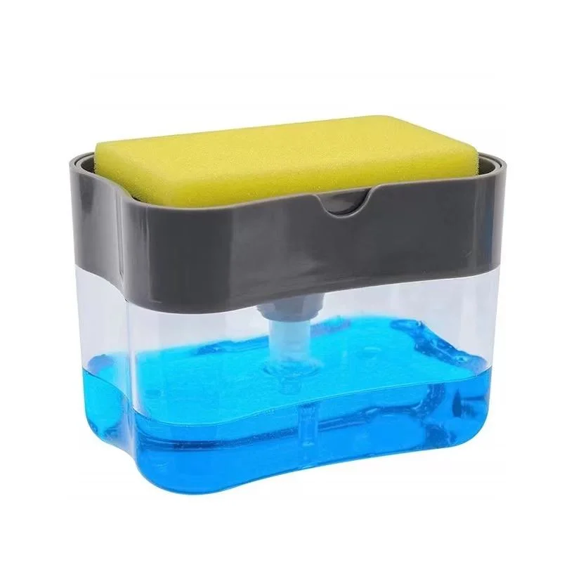 2 in 1 Scrubbing Liquid Detergent Dispenser Press-Type Pump Dish Soap Sponge Container