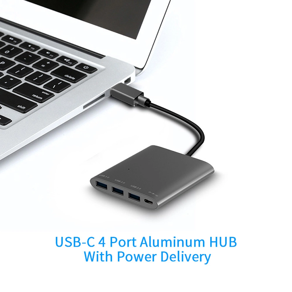 UHP3401 موزع USB-C 4 أطراف PD من الألومنيوم الصاعد