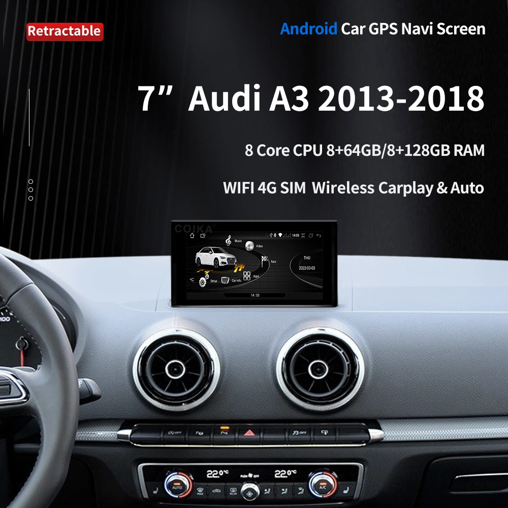 7 بوصة Coika Android 12 نظام مشغل الراديو السيارة لمدة أودي A3 2013-2018 WiFi 4G SIM 8+128 جيجابايت RAM BT CarPlay GPS Navi Multimedia Stereo (ستيريو الوسائط
