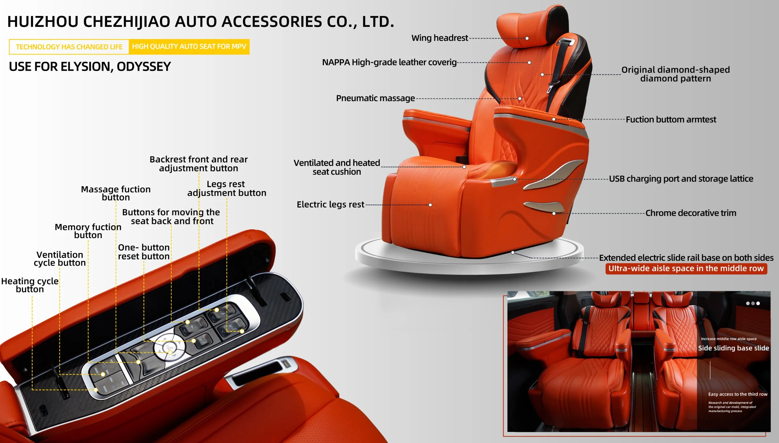 for Odyssey Luxury Leather Car Auto Seat with Fully Automatic System Massage