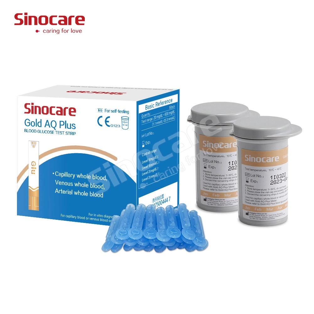 Glucómetro de sangre de Sinocare mejor calidad Aq de oro más glucómetro Con tiras reactivas Medidor digital electrónico de glucosa en sangre