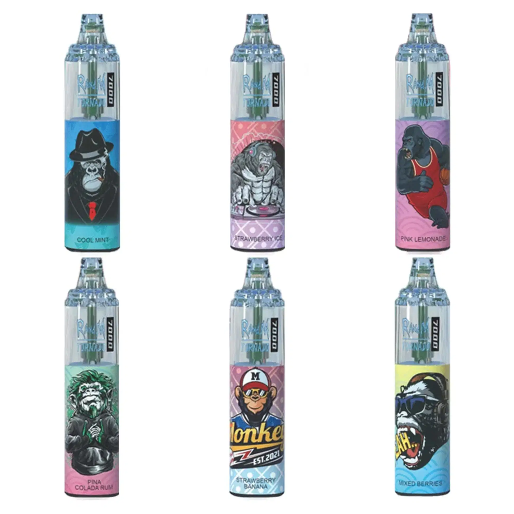 56 Regelmäßige Geschmacksrichtungen Original Randm Tornado 7000 Puffs Einweg-Vape Stift 2 % und 5 % blinkend RGB Tank Design 850mAh Typ C Wiederaufladbare Mini E-Zigarette