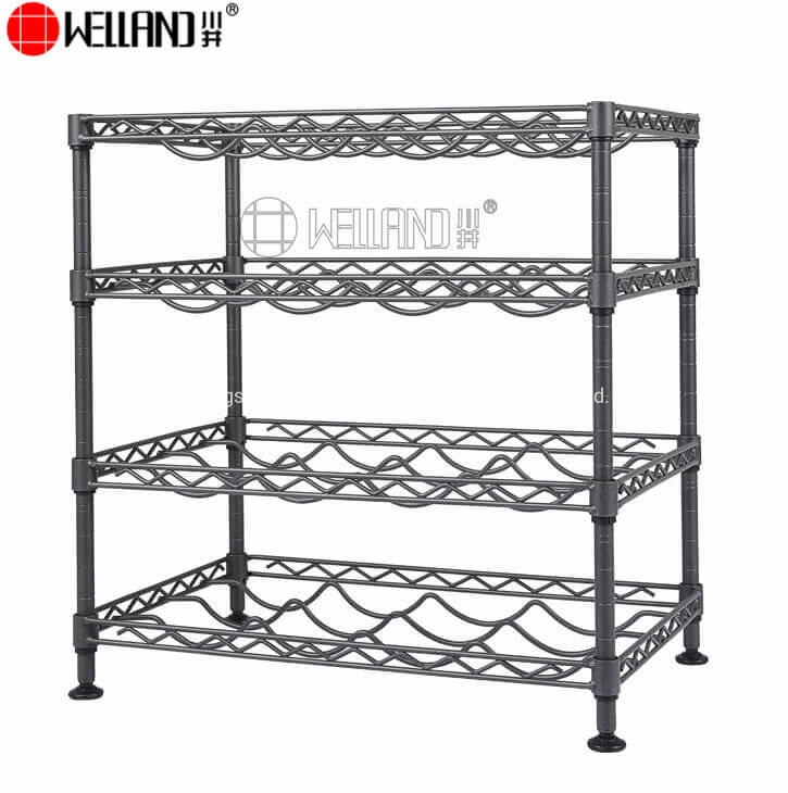 High quality/High cost performance  3 Tiers Adjustable 4 Bottle Light Duty Flat Metal Wine Rack Holder