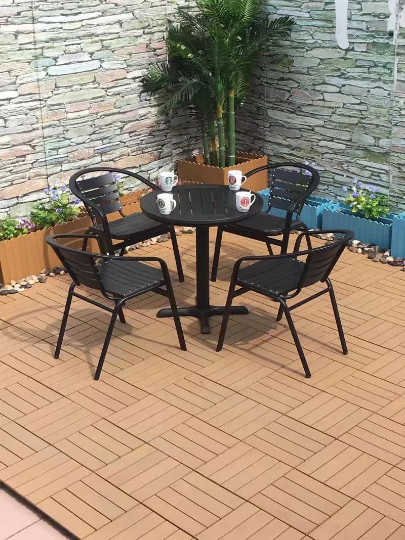 High quality/High cost performance  Outdoor Courtyard Garden Dining Metal Aluminum Frame PS Plastic Wood Table and Chair Combination Furniture Set