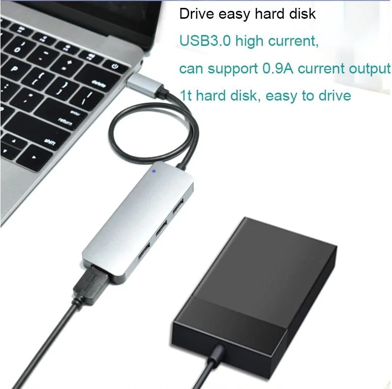 غلاف ألومنيوم رائع ABS 4 أطراف 3.1 C من النوع إلى USB 3.0 Hub