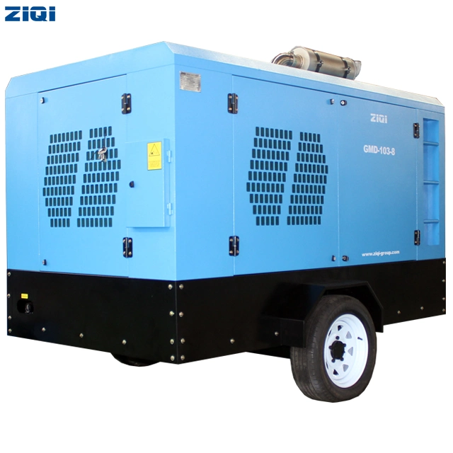 Compresseur d'air à vis diesel mobile à refroidissement par air de 110 kw, économique en énergie Avec quatre roues pour sablage
