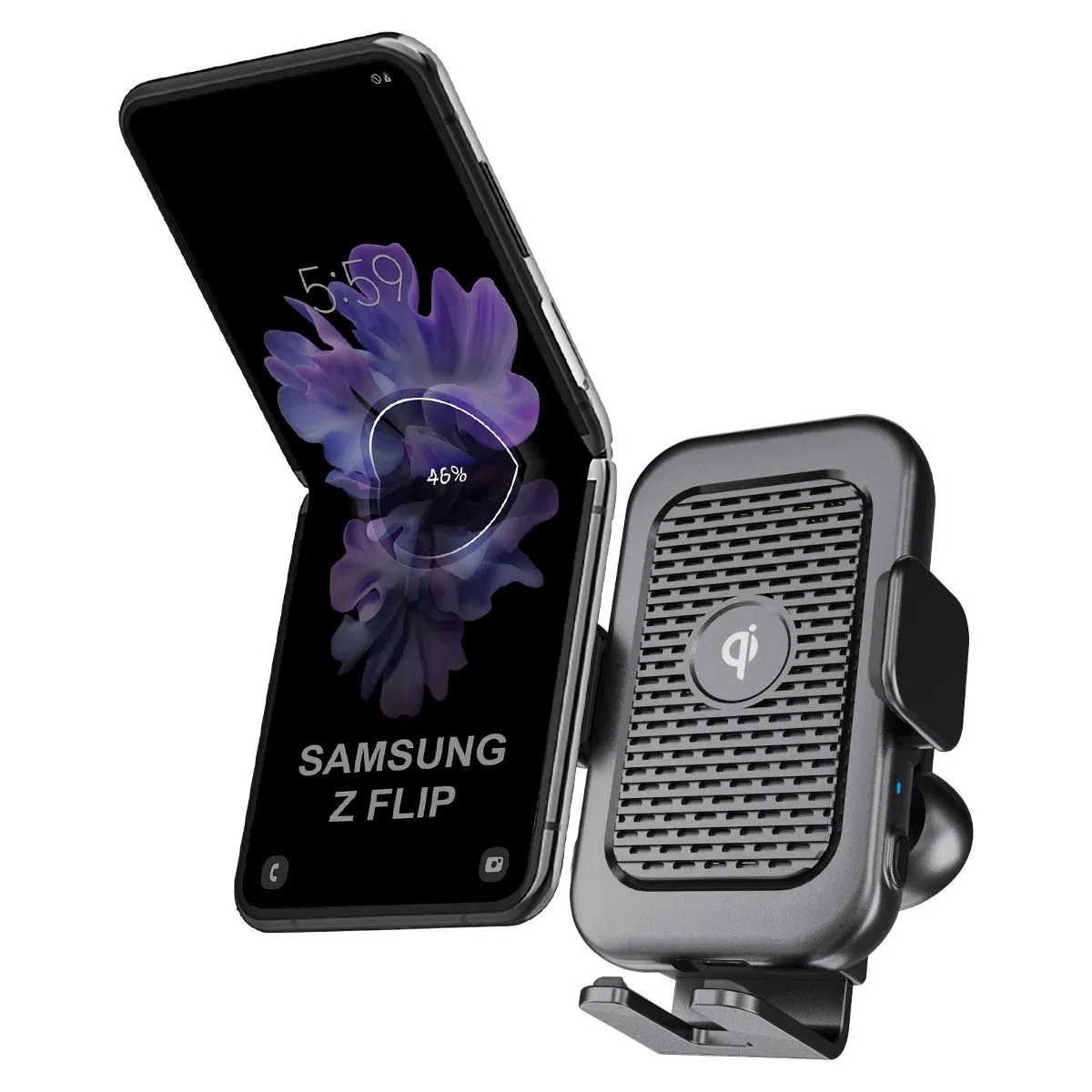 Carregador de telemóvel sem fios com ventoinha de arrefecimento adequado para Samsung Carregador para automóvel sem fios com dobra em Z Flip 3 4 5 com Ventoinha de arrefecimento tipo C