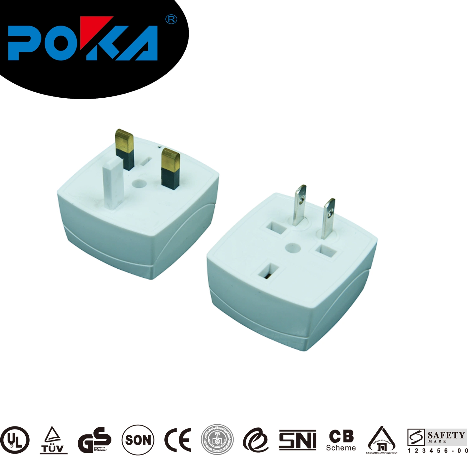 UK Pin and 2 Flat Pin Plug to 2 Round Pin Adaptrer