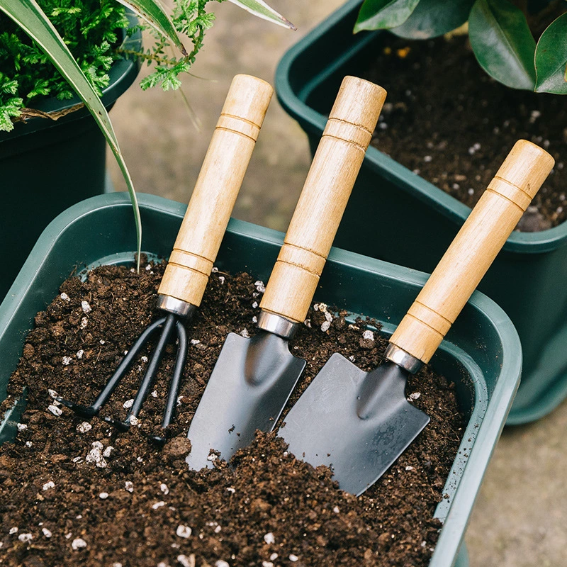 Small Garden Trowel Rake Wood Handle Hand Shovel Gardening Tools