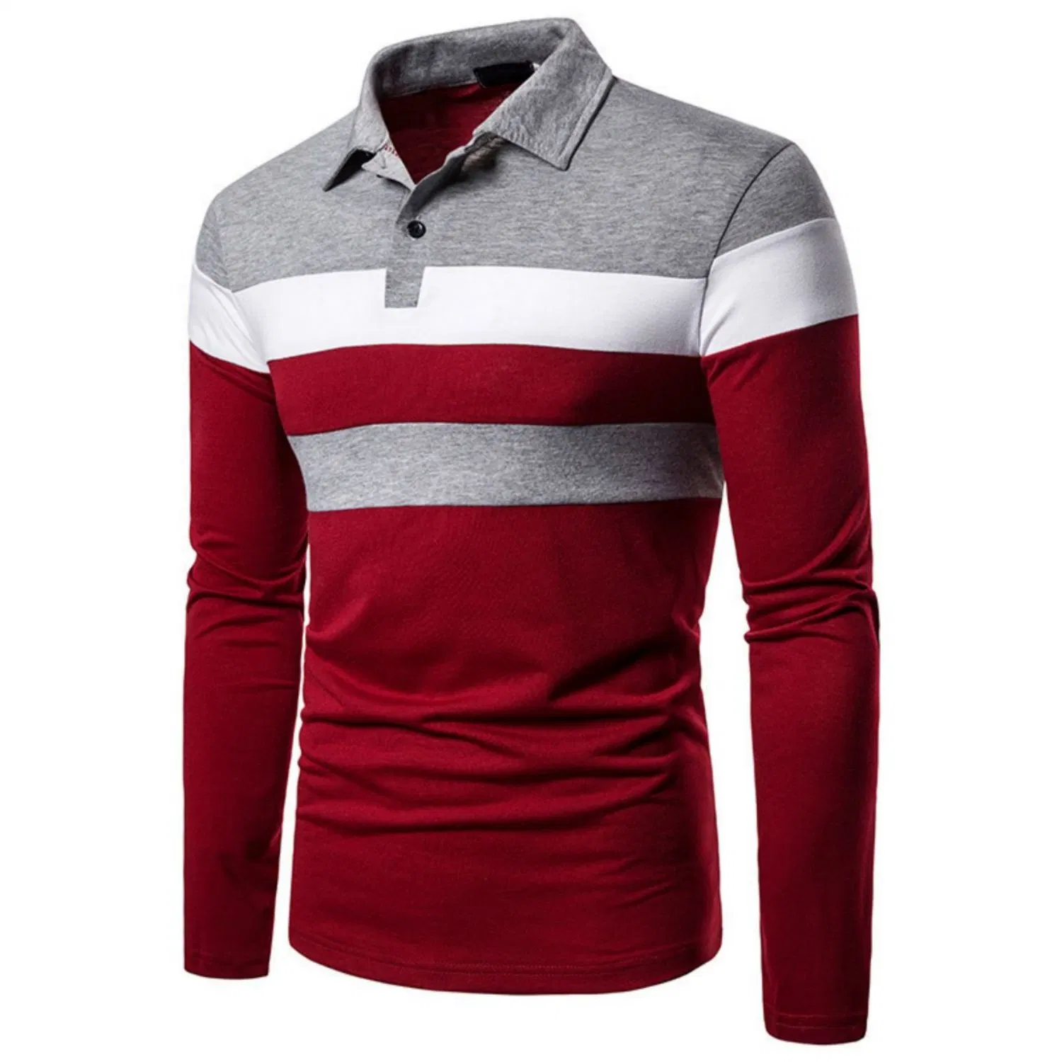 Men Quality Color Block Long Sleeve Golf Polo Shirts