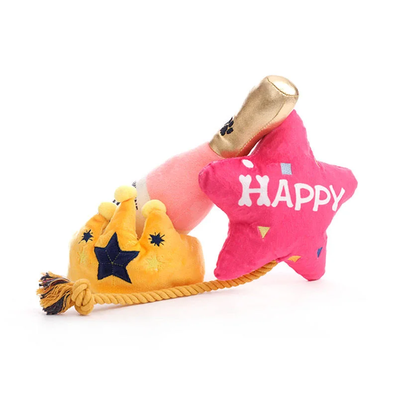 High quality/High cost performance  Champagne Crown Balloon Dog Chew Happy Interactive Plush Pet Toys