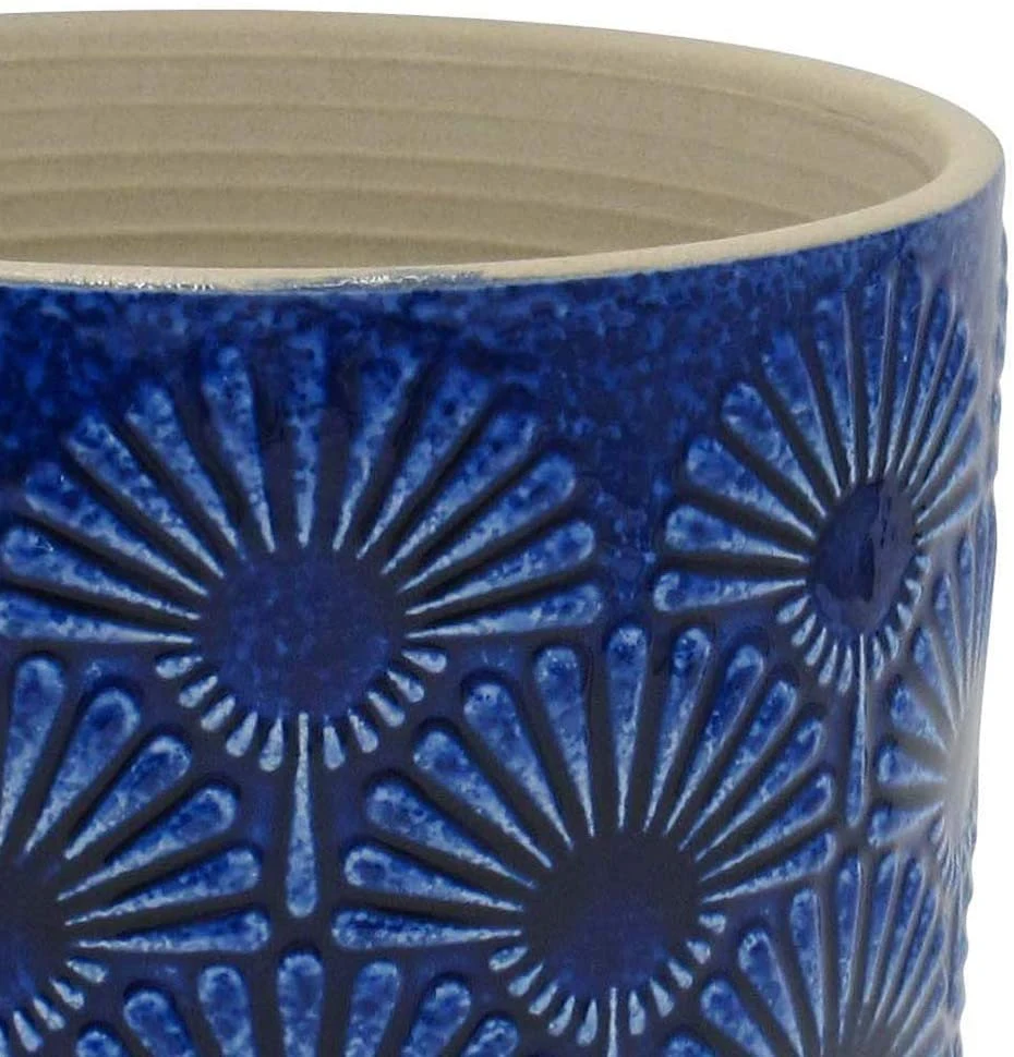 Pierre et poutre moderne céramique fleurs en relief jardinière décorative fleur Bleu pot