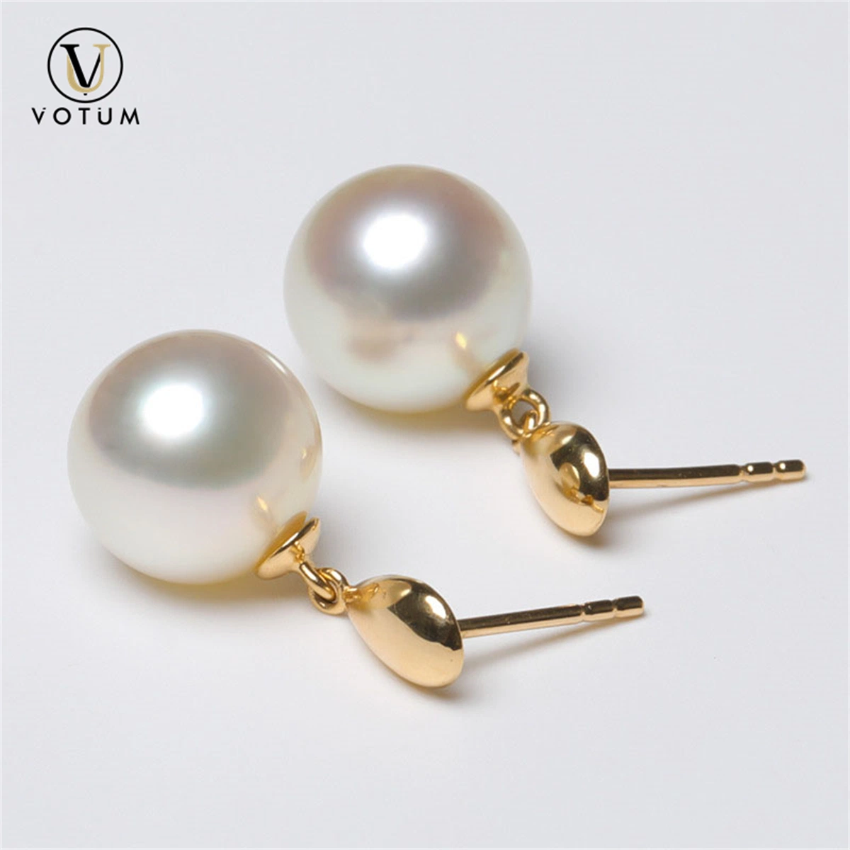 Votum Custom South Seawater White Pearl Wedding Accessories Earring Real Gold Jewelry