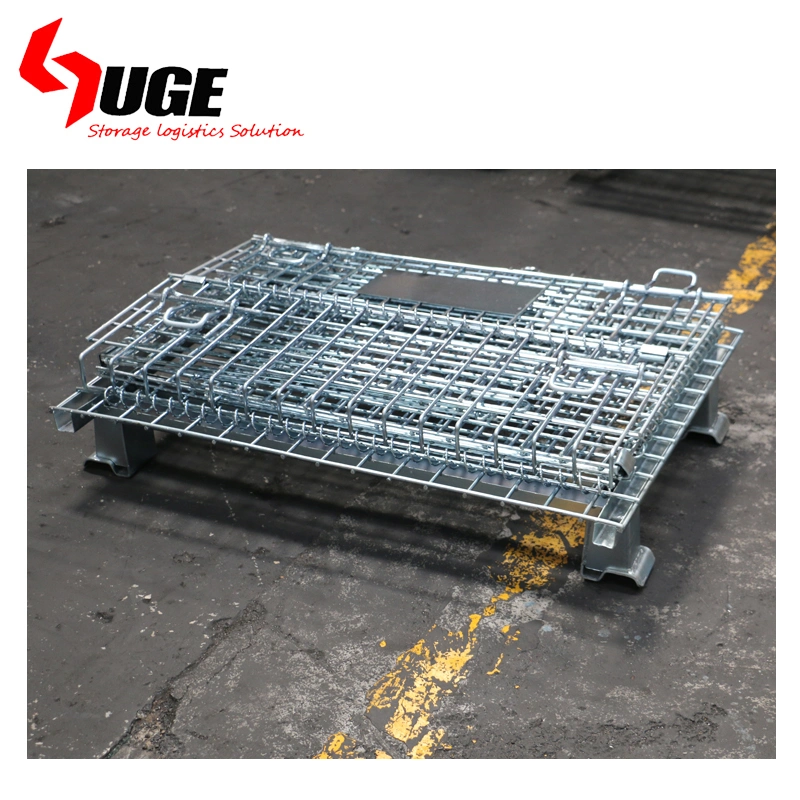 Foldable Metal Turnover Box and Stackable Stillages Cage Wire Mesh Containers for Warehouse